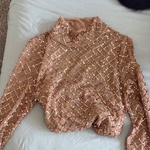 Anthropologie Gold Sequin Long Sleeve Button Down Shirt